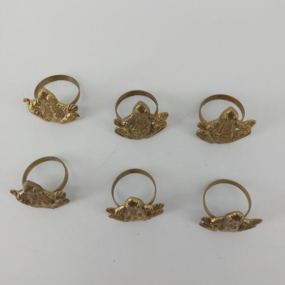 Set of 6 Frog Dining Napkin Rings Lux Gold Tone Creepy - Picture 5 of 6